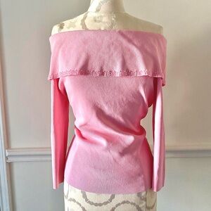 Vintage Y2K pastel barbie pink beaded off the shoulder long sleeve top